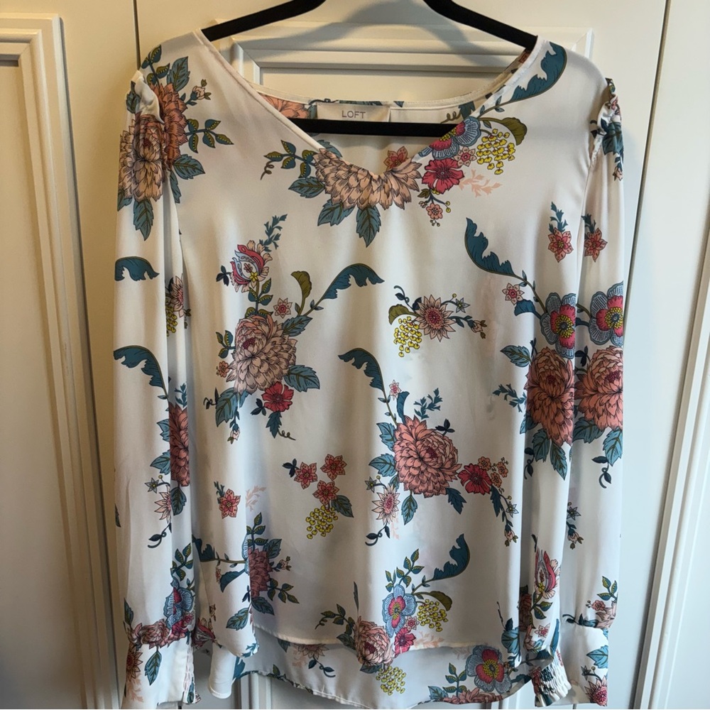 LOFT Floral Blouse - White and Pink